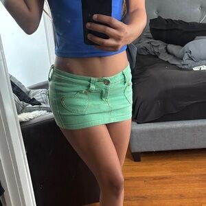 Green Denim Mini Skirt